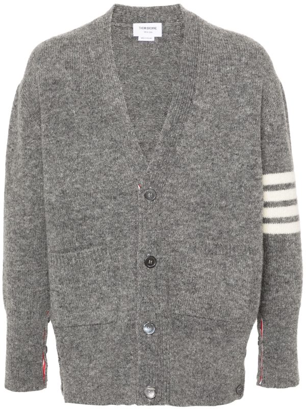 THOM BROWNE - Men Jersey Stitch Exaggerated Fit V Neck Cardigan For Cheap