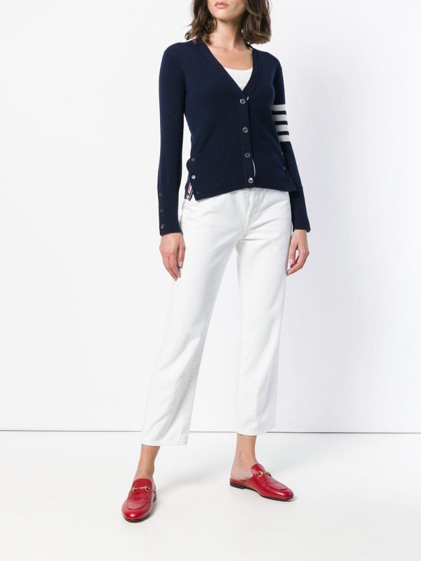 THOM BROWNE - Women Classic V-Neck 4 Bar Cardigan on Sale