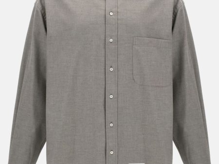 THOM BROWNE - Men Oversized Shirt With Knit Collar In Engineered RWB Stripe Cotton Flannel For Sale