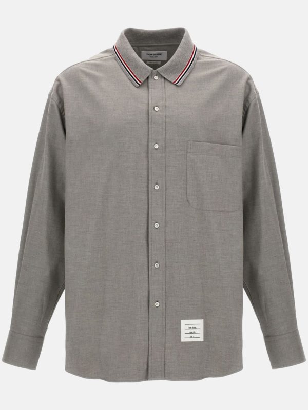 THOM BROWNE - Men Oversized Shirt With Knit Collar In Engineered RWB Stripe Cotton Flannel For Sale