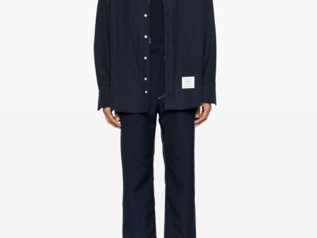 THOM BROWNE - Men Oversized Shirt With Knit Collar In Engineered Rwb Stripe Cotton Flannel For Discount