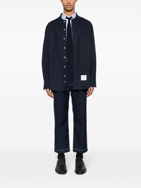 THOM BROWNE - Men Oversized Shirt With Knit Collar In Engineered Rwb Stripe Cotton Flannel For Discount