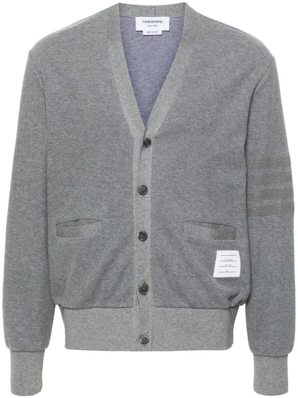 THOM BROWNE - Men Textured Cotton V Neck Cardigan Online now